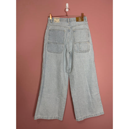 We The Free X Free People Piper Mid-Rise Crop Wide-Leg Jeans Size 25 Blue Stripe