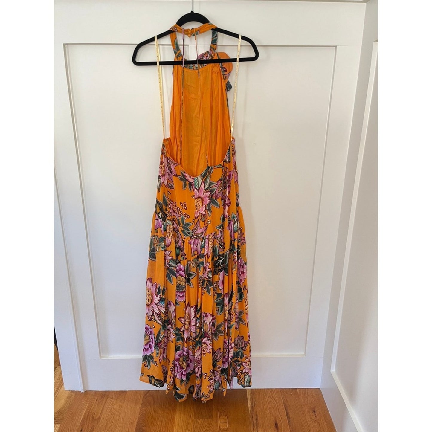 FARM RIO Floral Maxi Dress Orange Halter Neck Flower Embellished Tie Waist XL