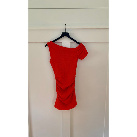 Zara Mini Dress in Red Orange Medium Textured Asymmetrical Party Cocktail Sexy