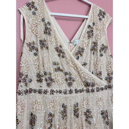 NEW NWT Mac Duggal Cap Sleeve Embellished Dress in Blush STYLE 93575 Size 20