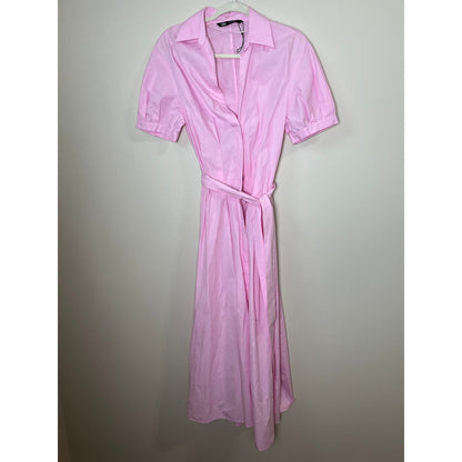 NEW Zara Midi Pink Shirt Belted Midi Dress Pink Size Small