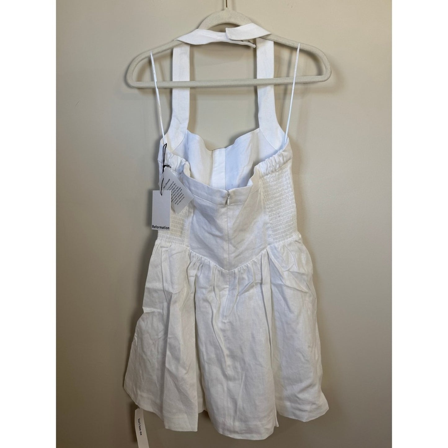 Reformation White Linen Halter Mini Dress Button Front Smocked Back Sundress