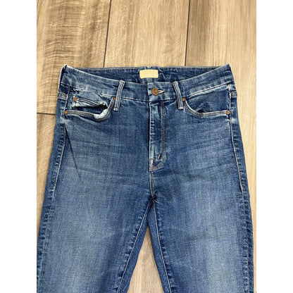 Mother The Looker Ankle Fray Jeans in Blue Size 26 Denim Zip Fly Fringe Classic
