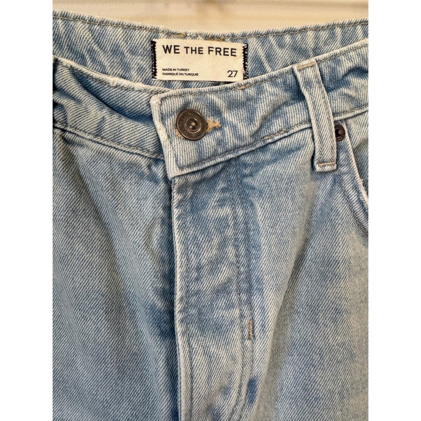 We The Free Free People Old West Slouchy Wide Leg Distressed Jeans Light Wash 27