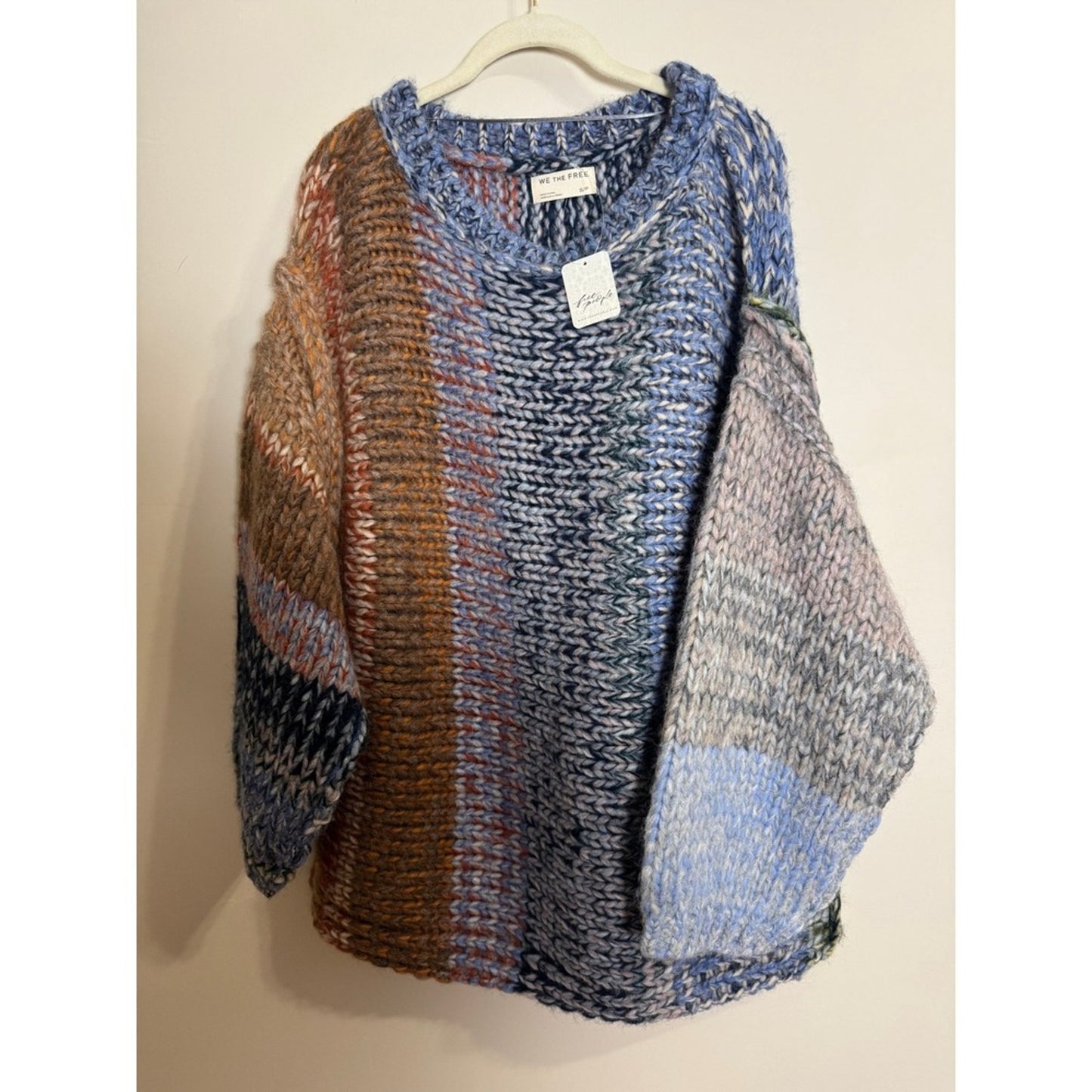 Free People We The Free Blue Stripe Alpaca Blend Chunky Knit Sweater S/P NEW