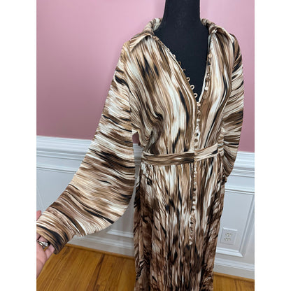 Simkhai Jonathon Thorn Abstract Indiana Midi Dress in Brown Size 8 Long Sleeve