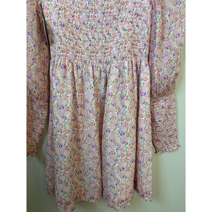 Hill House Home Grace Nap Dress Pink Purple Floral Smocked Long Sleeve Mini NEW