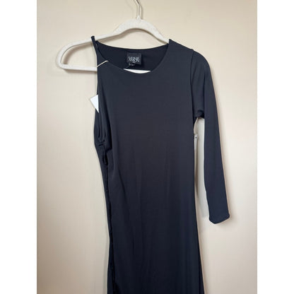 Leslie Amon Paris Black Lace Up Side One Sleeve Asymmetric Maxi Dress NWT