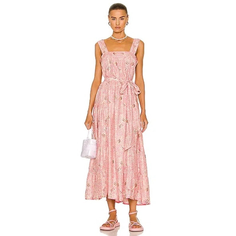 Natalie Martin Jasmine Silk Maxi Dress Pink Combo Size Large