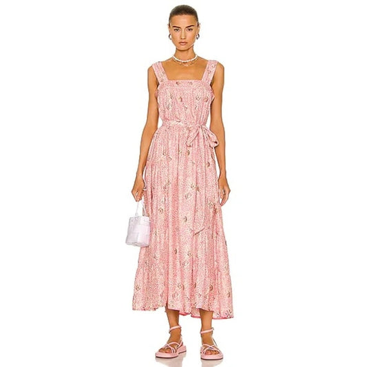 Natalie Martin Jasmine Silk Maxi Dress Pink Combo Size Large