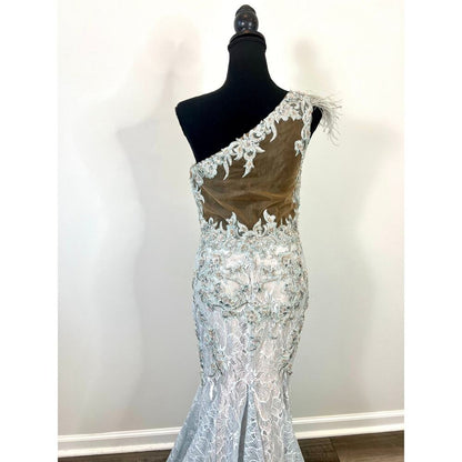 Mac Duggal Mermaid Gown‎ Dress in Crystal Blue Size 6 Embellished Lace Cocktail