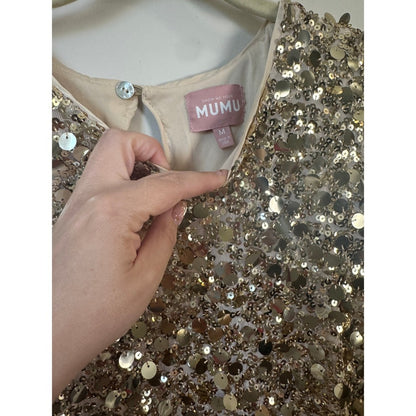Show Me Your Mumu Gold Sequin Mini Dress Long Sleeve Keyhole Back Medium