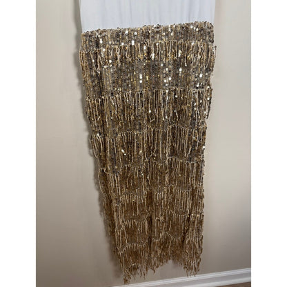 Show Me Your Mumu Sequin Fringe Maxi Dress White Gold Ribbed Tank XL Party NYE