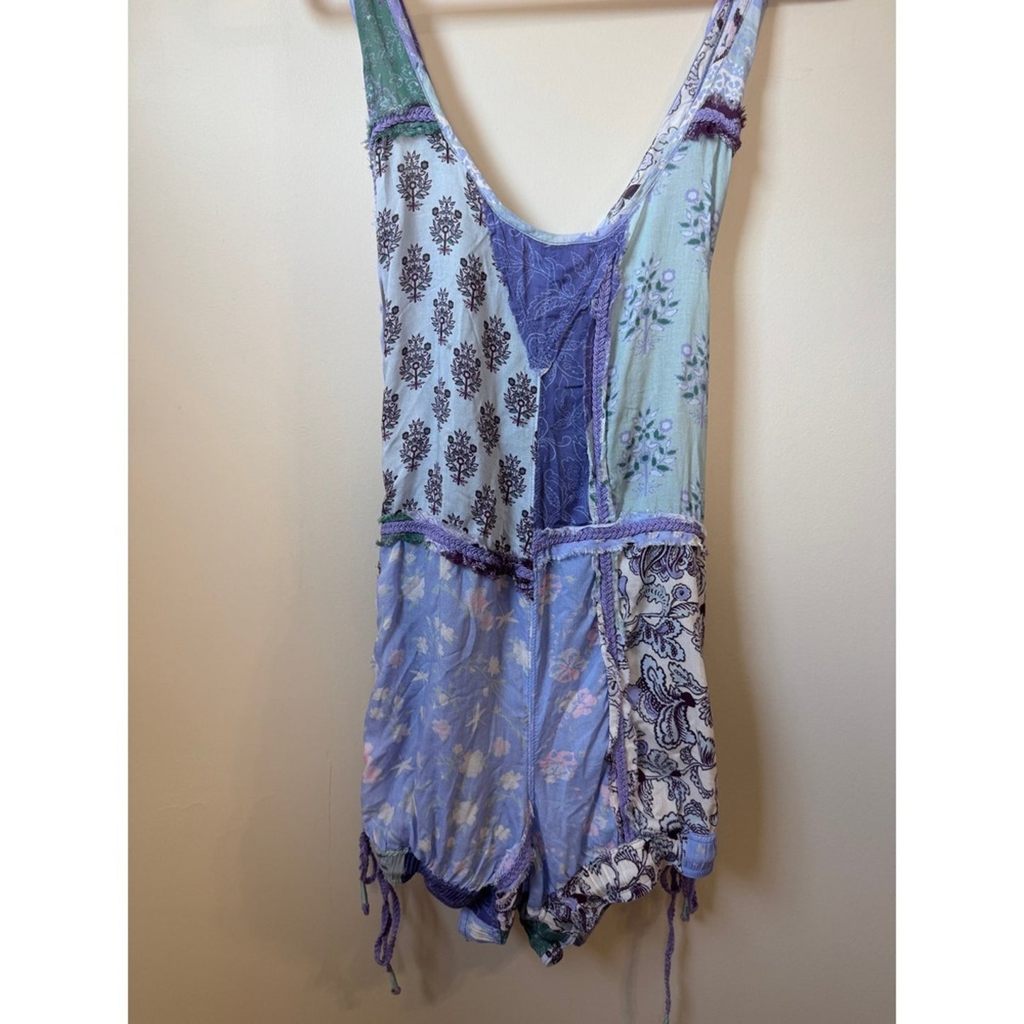 Free People Intimately Adella Mixed Print Romper Blue Combo XS New OB2093696