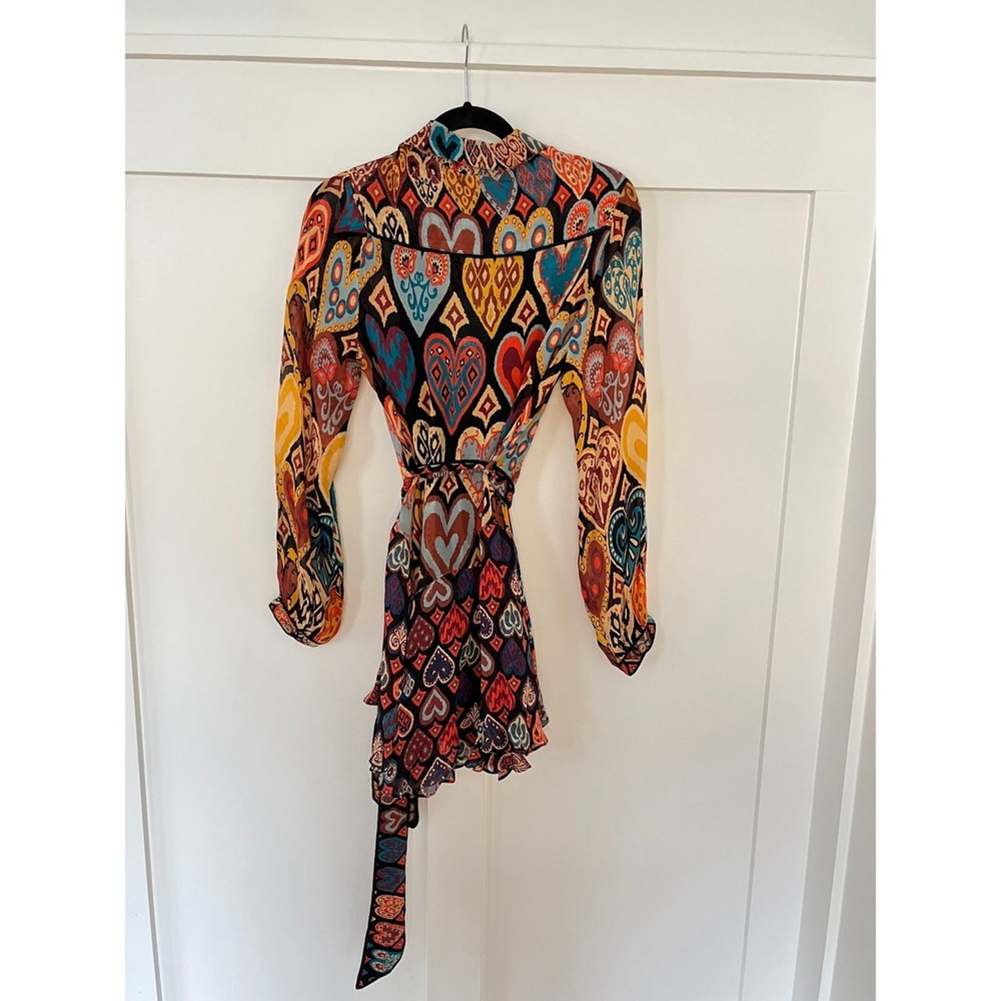 FARM Rio Heart Print Long Sleeve Belted Mini Dress XS