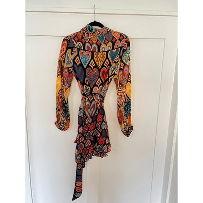 FARM Rio Heart Print Long Sleeve Belted Mini Dress XS