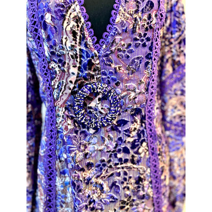 Hemant and Nandita Viha Short Dress in Purple Small Embroidered Beaded Lined