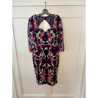 Marchesa Notte Embroidered Sheath Floral Dress Navy/Pink Size 6