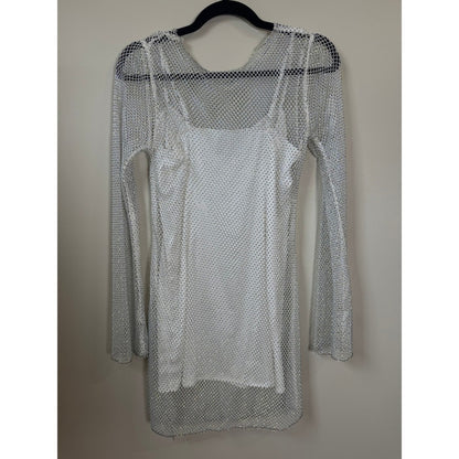 Show Me Your Mumu Iconic White Rhinestone Fishnet Mesh Mini Dress