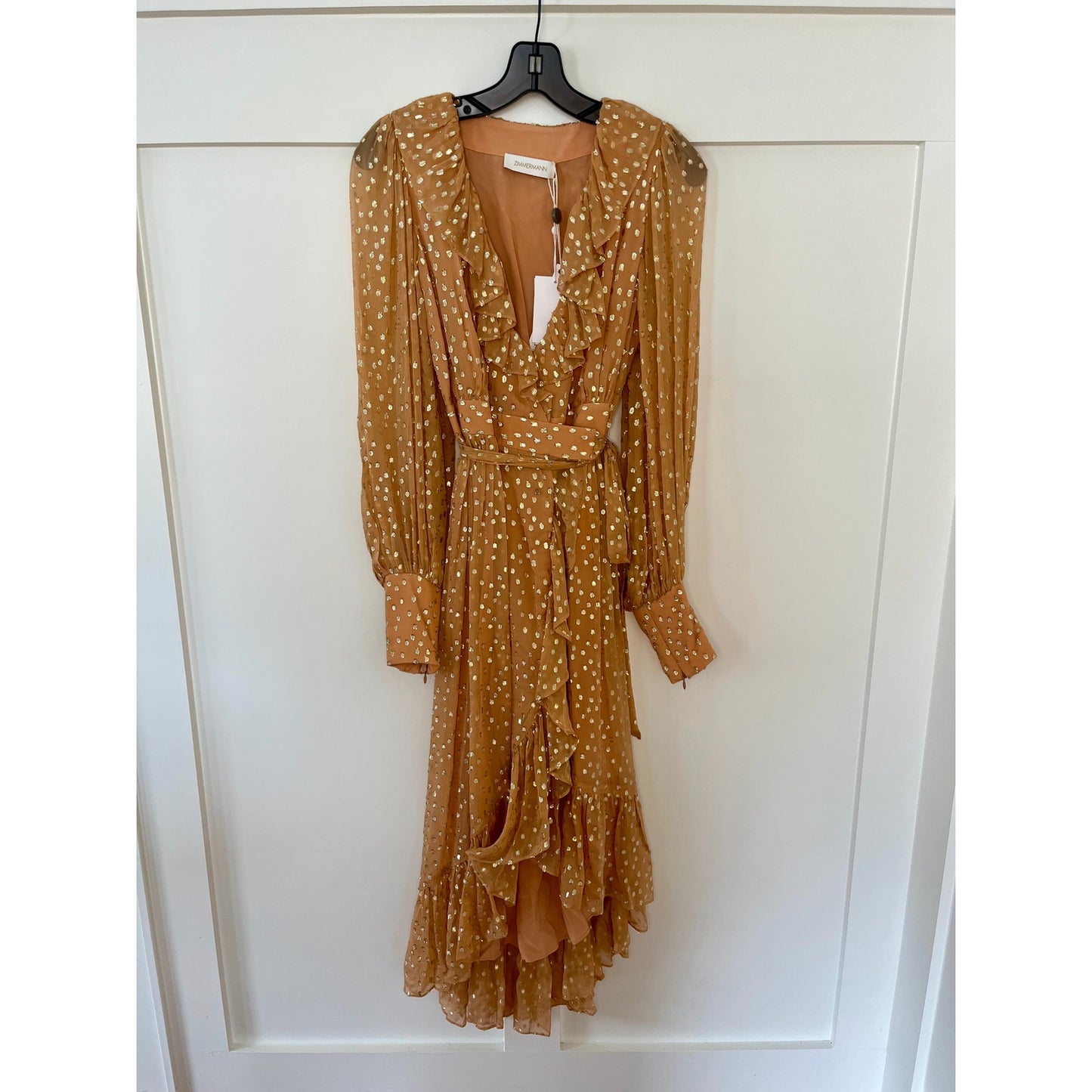 Zimmermann Lurex Wrap Midi Dress Caramel Size US 4