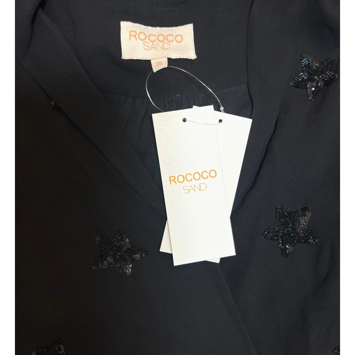 Rococo Sand Stellar Georgette Short Dress in Black Medium Embellished Sequins