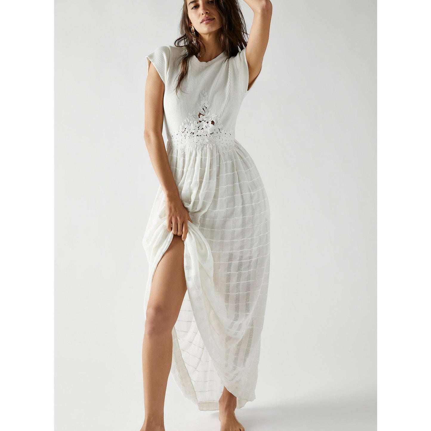 Free People Serenity Maxi Dress Marshmallow Size XL Floral Embroidered Backless