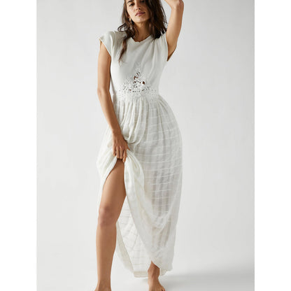 Free People Serenity Maxi Dress Marshmallow Size XL Floral Embroidered Backless
