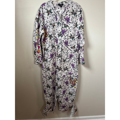 Isabel Marant Etoile Floral Bird Embroidered Utility Jumpsuit Ivory Purple
