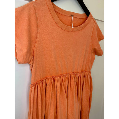 Free People Carissa Tee Maxi Dress in Peach Small Short Sleeve Pullover Cotton