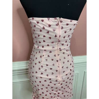 Superdown Fifi‎ Mesh Mini Dress in Pink Hearts Glitter Size Small Zip Back Lined
