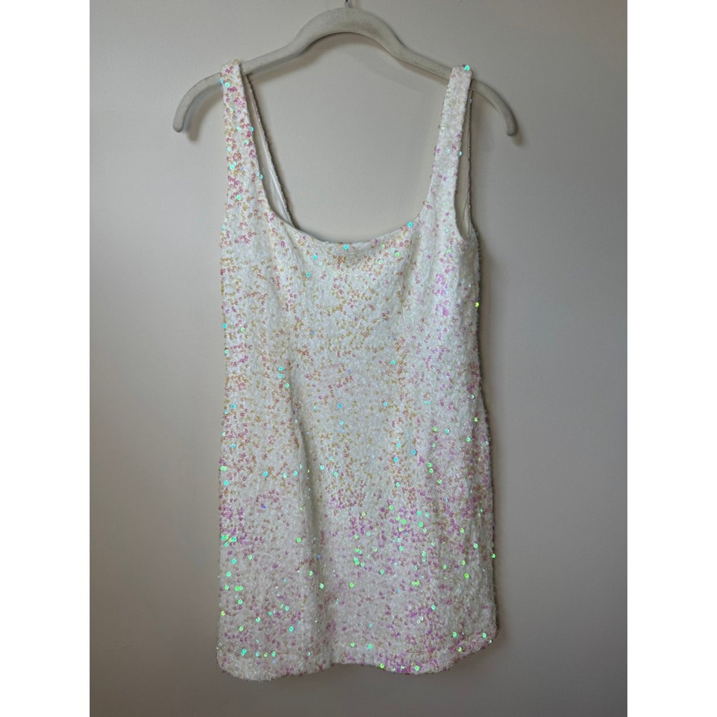 Show Me Your Mumu Womens White Iridescent Sequin Mini Dress Square Neck Small