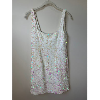 Show Me Your Mumu Womens White Iridescent Sequin Mini Dress Square Neck Small