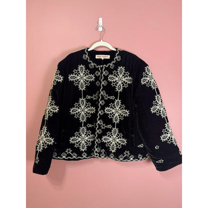 Free People Mia Embroidered Jacket Black Velvet Size Large