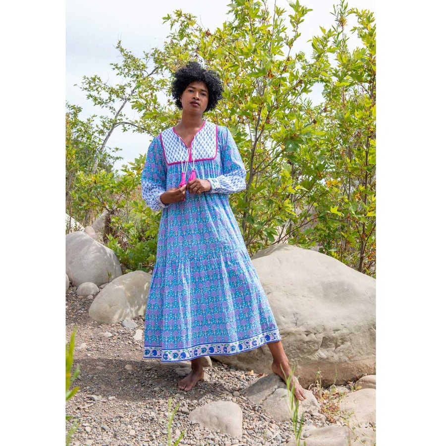 SZ Blockprints Jodhpur Dress Blue Multi Size Medium