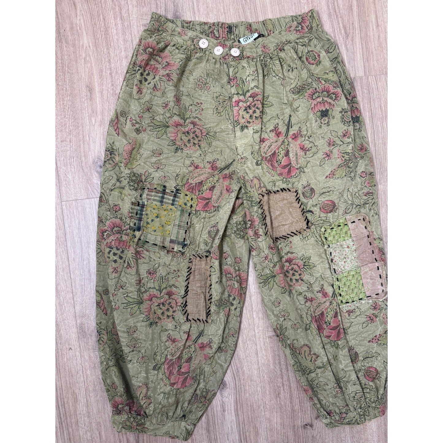Jaded Gypsy Boho Patchwork Floral Harem Pants Cropped Gaucho S M L