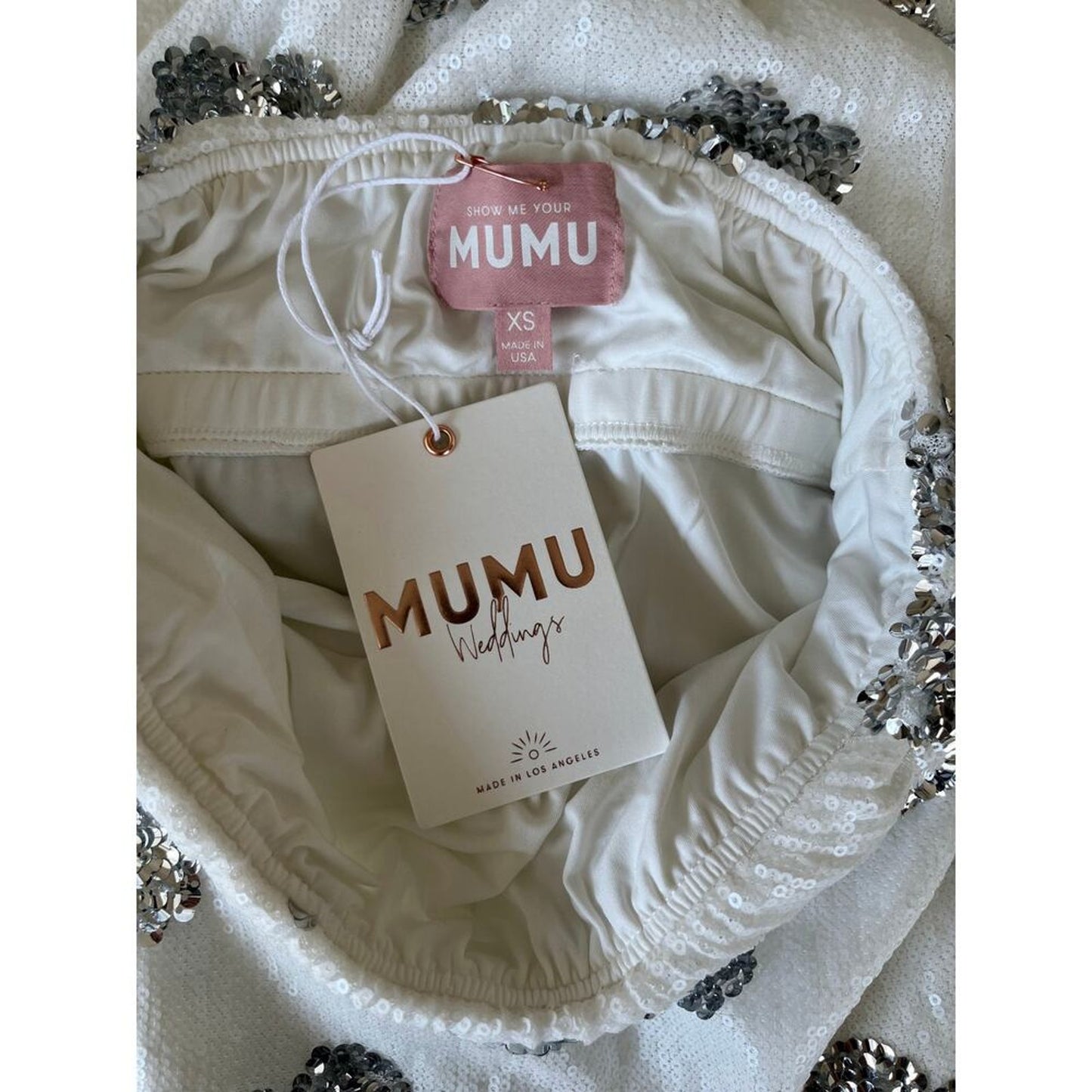 NEW NWT Show Me Your Mumu Taylor Tube Midi Dress White Silver‎ Size XS