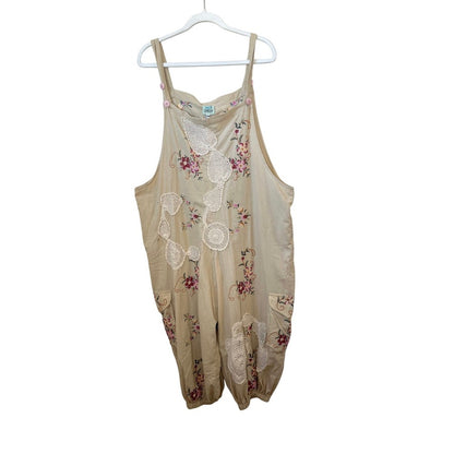 Jaded Gypsy Trellis Views Overalls Cream Floral Embroidered Lace Cropped L XL