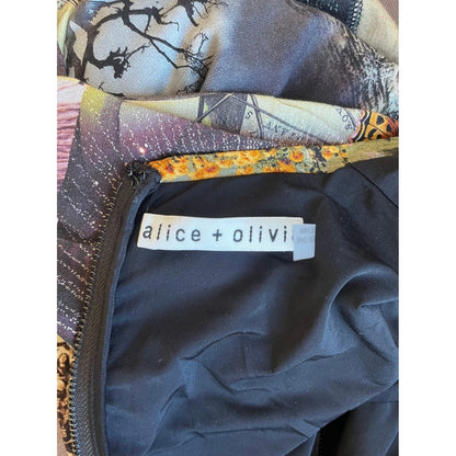 Alice + Olivia Delora Collage Print Long Sleeve Mesh Dress