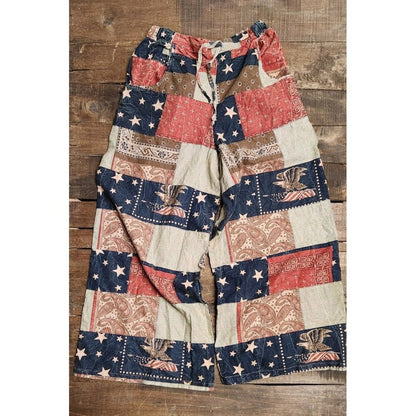 Jaded Gypsy Stars and Stripes Forever Patchwork Wide Leg Palazzo Pants LXL
