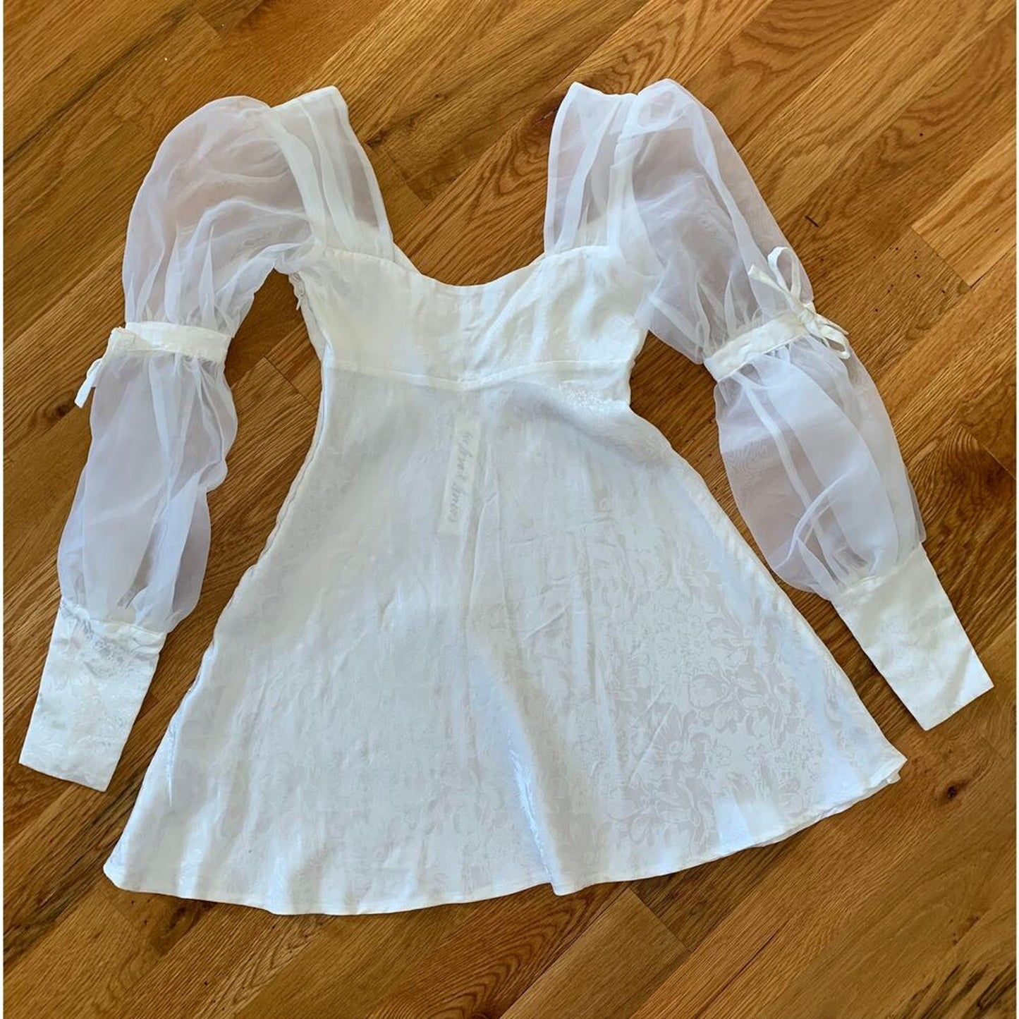For Love & Lemons Gabrielle Puff Sleeve Mini Dress in White‎ Size XS Floral