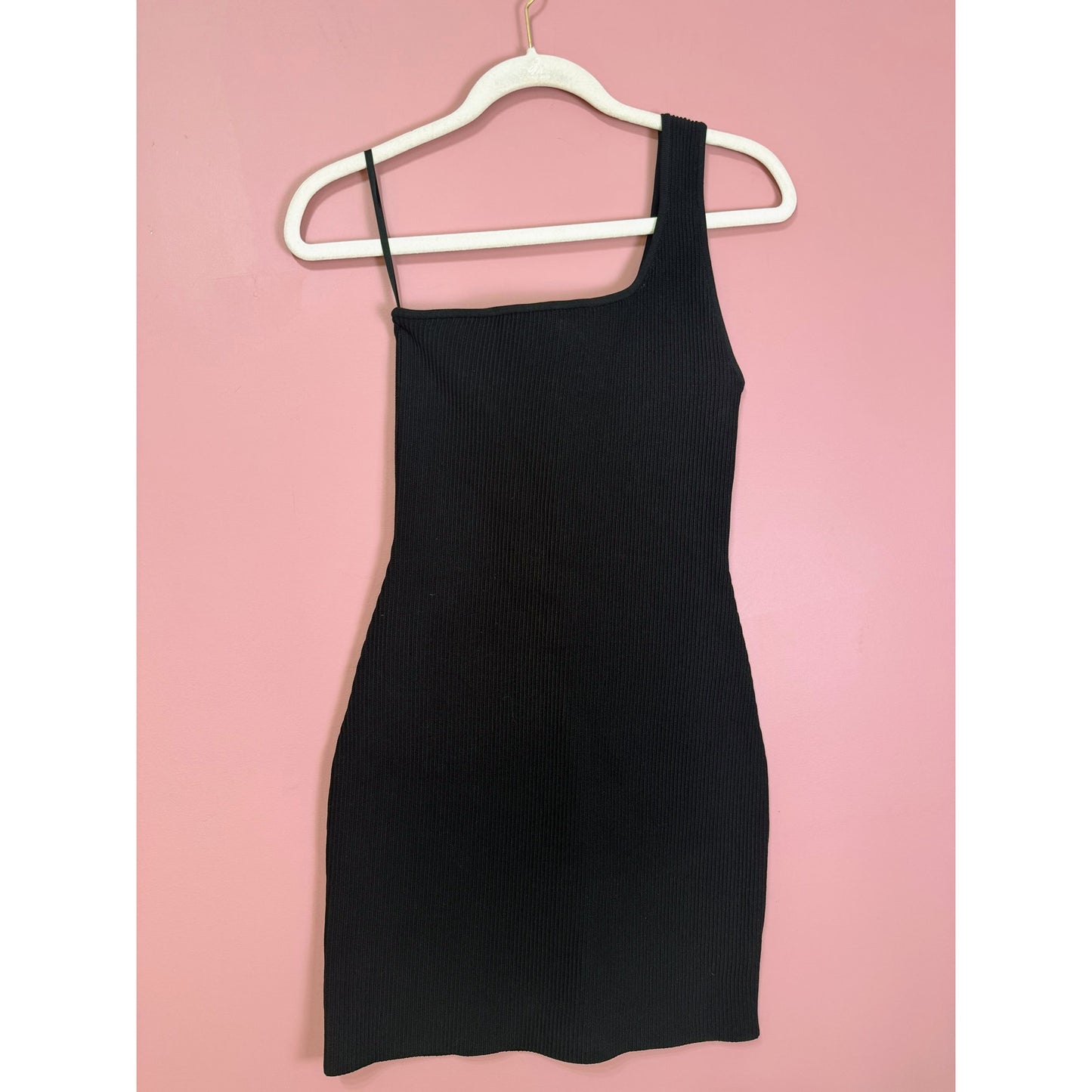 Babaton Aritzia Sculpt Knit One-Shoulder Mini Dress Black Size Small