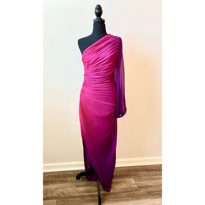 Rococo Sand Paige Long Dress in Pink/Purple Ombre Large One Shoulder Ruched