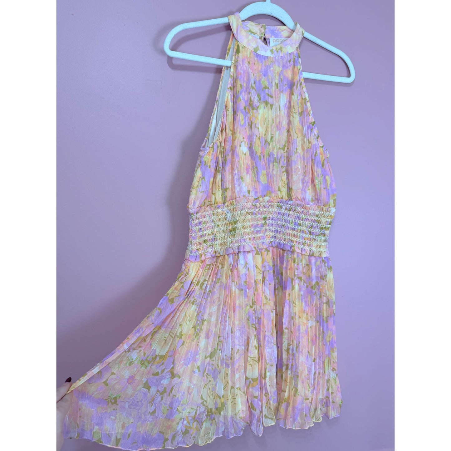 Rococo Sand Faye High Neck Floral Print Pleated Mini Dress Size Large