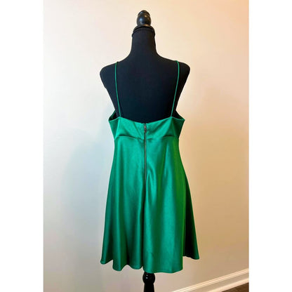 Alice + Olivia Julietta Mini Slip Dress‎ in Green Size 12 Satin Lined Party