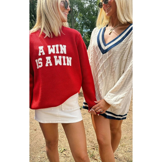 Show Me Your Mumu Varsity Sweater Red White A Win Is A Win Graphic Knit L