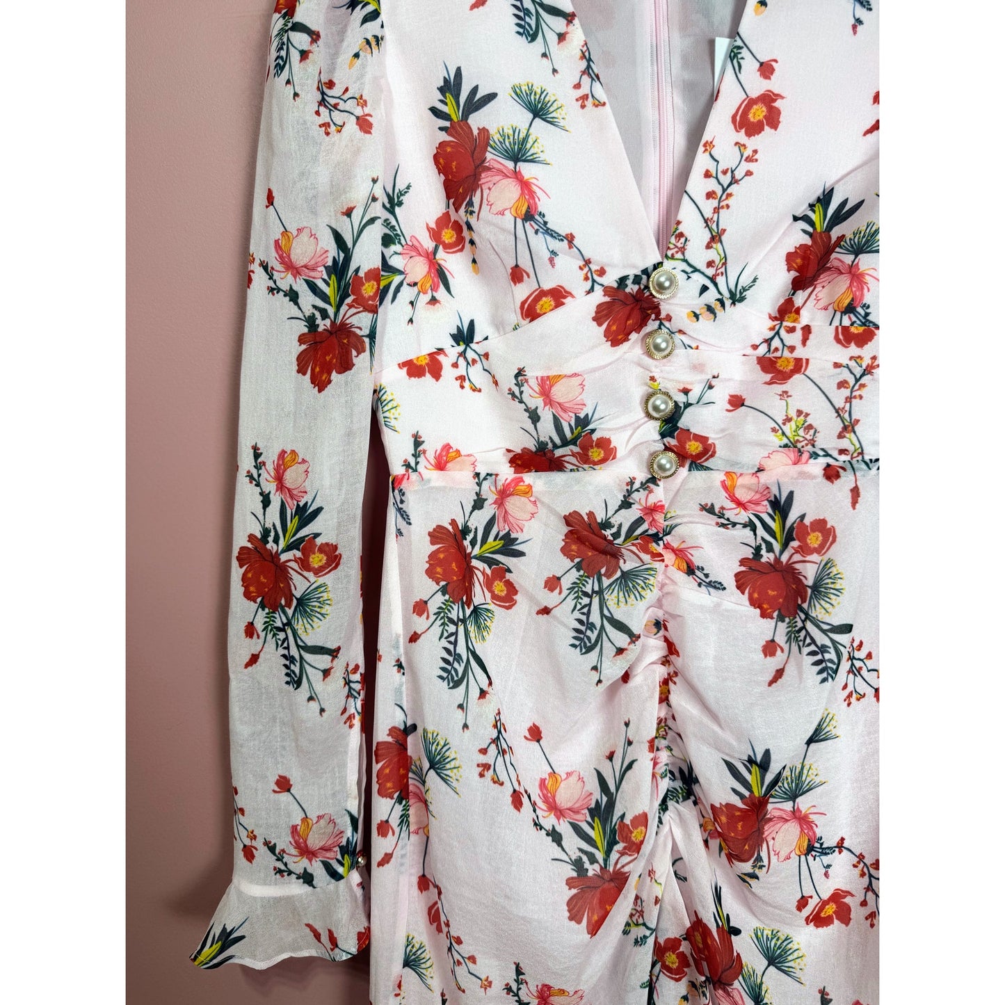 Sau Lee Ciara Floral Pink Ruffle Hi-Low Midi Dress Size 4