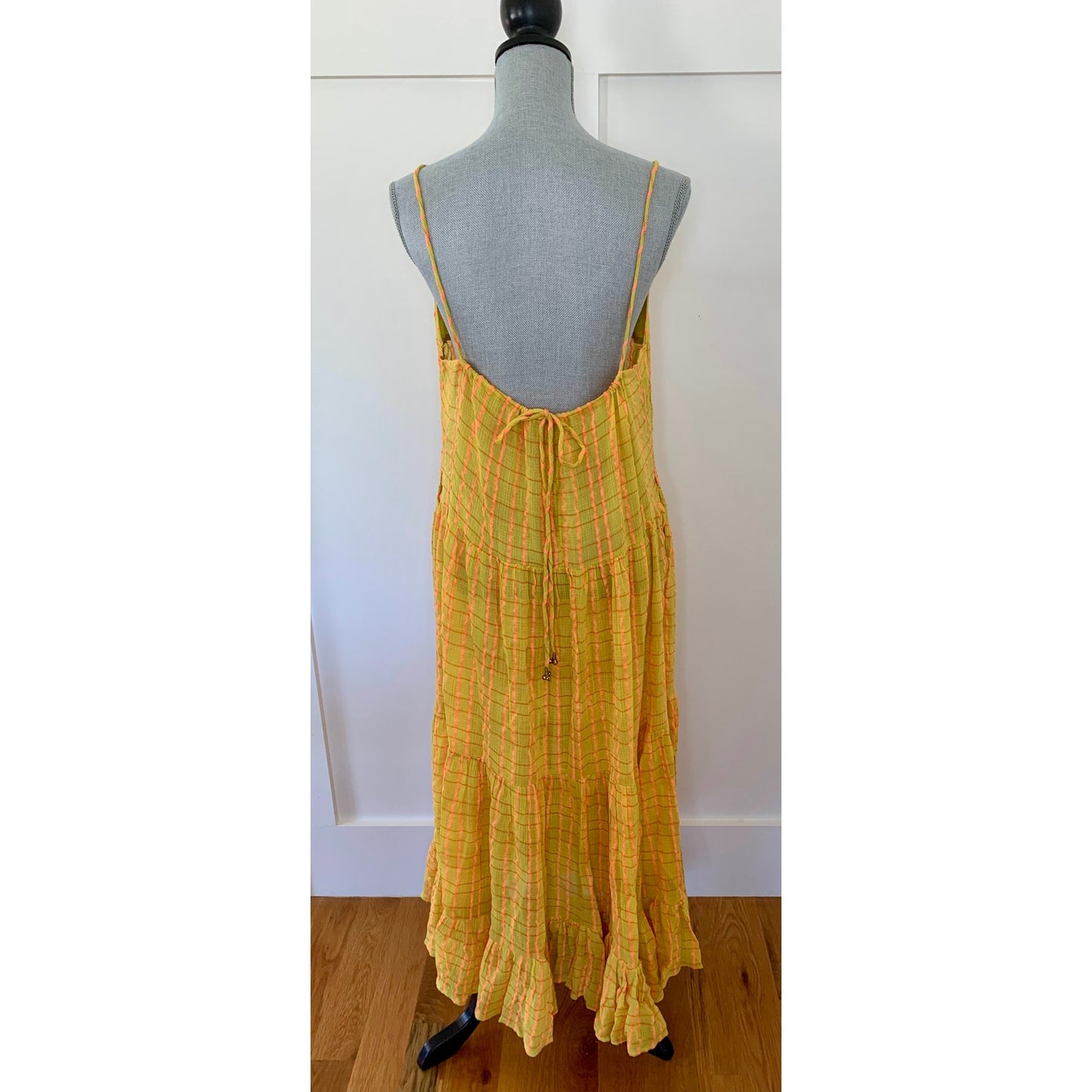 Free People Marigold Maxi Dress in Turmeric Combo Small Sleeveless Boho Cotton