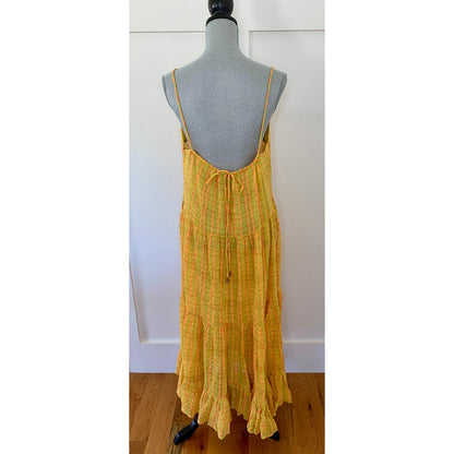 Free People Marigold Maxi Dress in Turmeric Combo Small Sleeveless Boho Cotton