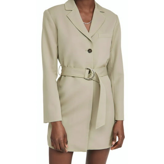 Anine Bing Campbell Blazer Dress Green Large Belted Long Sleeve Pockets Lined