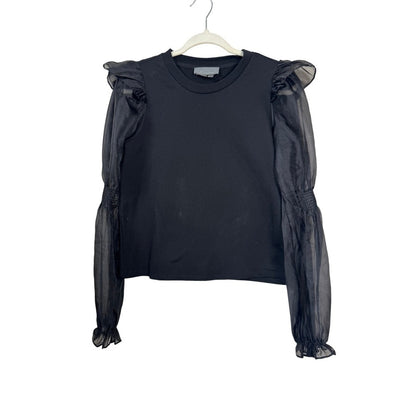Anthropologie Black Sheer Organza Puff Sleeve Ruffle Smocked Top Small